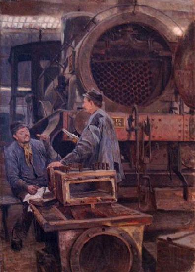 Johannes Martini Fruhstuck in der Lokomotivwerkstatte, Germany oil painting art